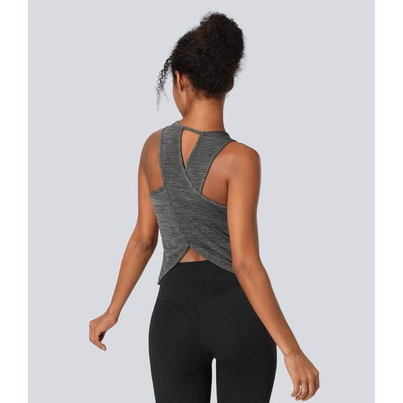 Halara‎ Back Curved Hem Sleeveless Yoga Tank Top in Deep Gray Texture Small NWT - Picture 2 of 8